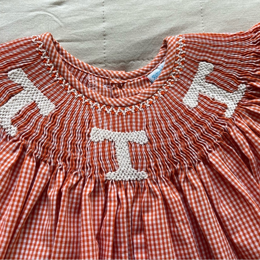 University of Tennessee UTK VOLS Orange White Check Gingham Smoked Dress 24 mo - Picture 7 of 12